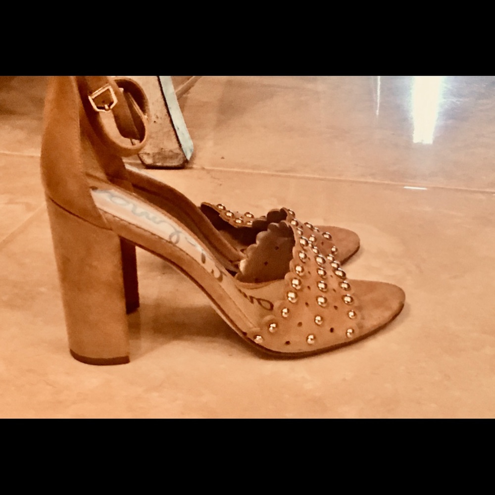 Sam Edelman Tan Studded Suede Block Heel Sandals - Picture 3 of 7